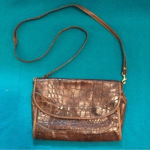 Alligator-Embossed Leather Fold-Over Crossbody Bag